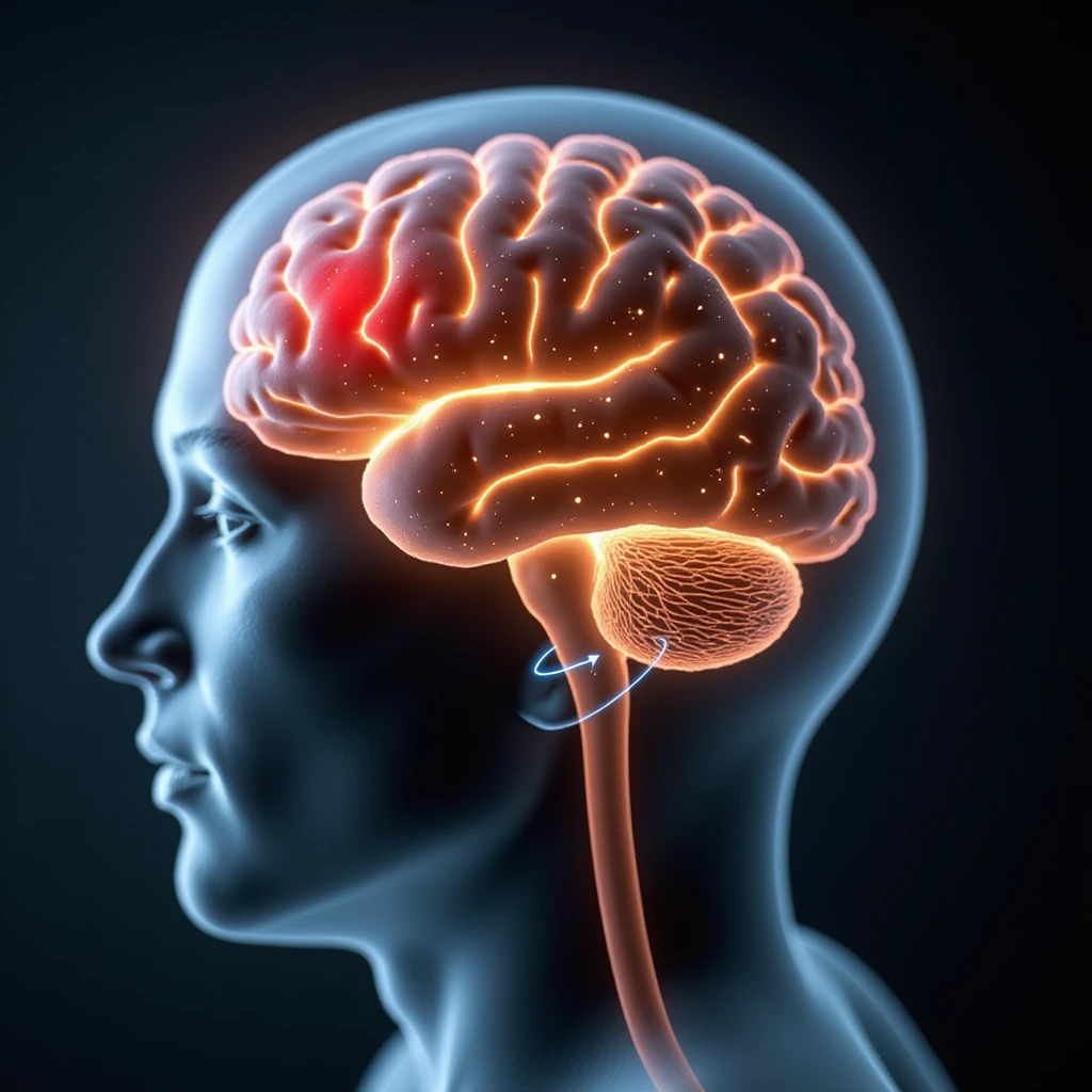 hyper-realistic medical CGI of an obese man with a holographic brain projection in front of him showing inflamed hippocampus in red, shrunken prefrontal cortex, yellow lightning for glucose spikes, black amyloid plaques, constricted blood vessels, 4K clinical emoji