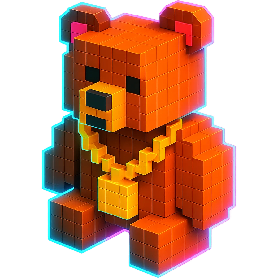 Russian grizzly bear with a rapper chain, with a neon glow effect emoji