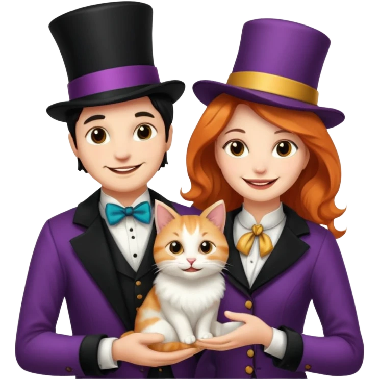 magician couple and their pet cat emoji