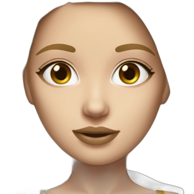 hyperrealist caucasian long straight hair blonde brown eyes strapless white bikini top gray tight mini skirt black shoes complete body emoji