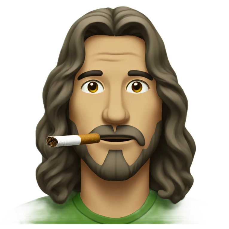 long haired man smoking a backwoods filled with green tobacco with the backwoods in his mouth emoji