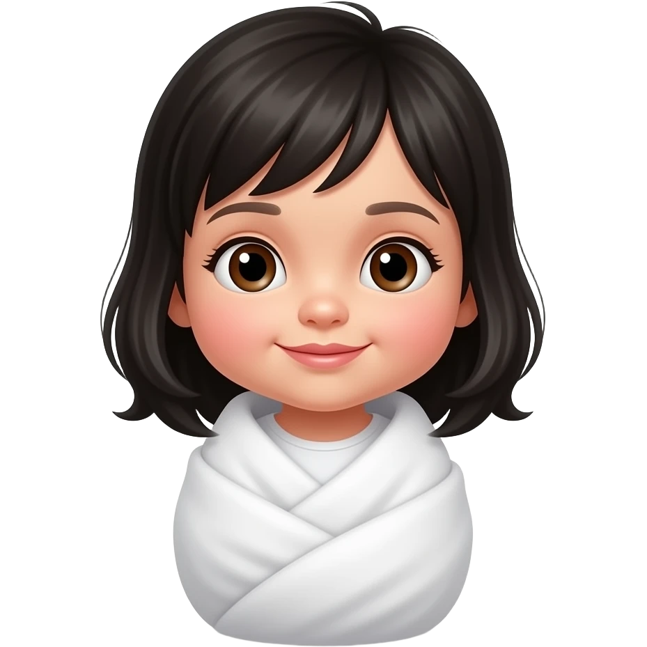 Newborn Baby girl with black hair and brown eyes in swaddle emoji