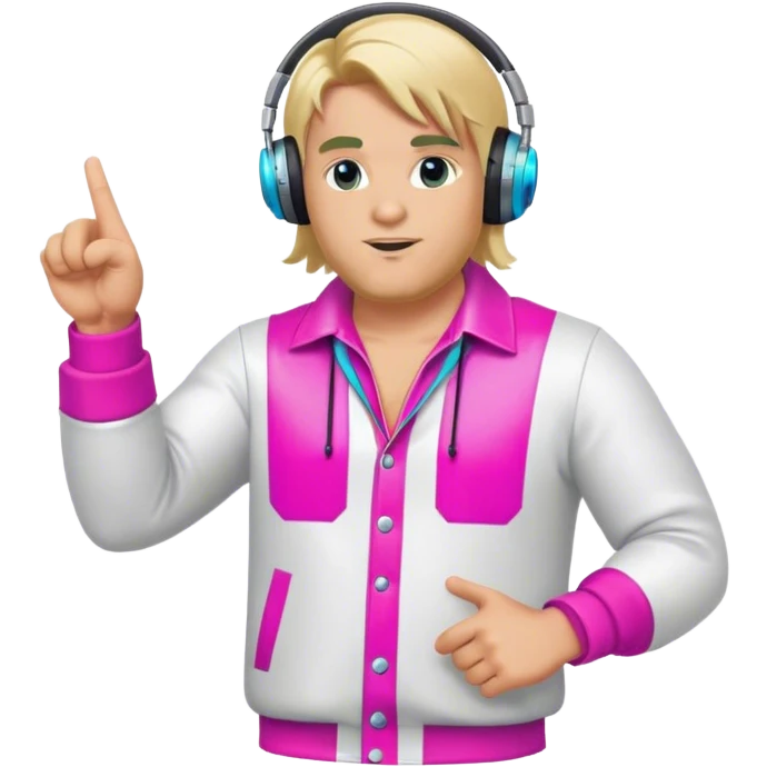 blond big man in colorful dj outfit pointing sideways emoji