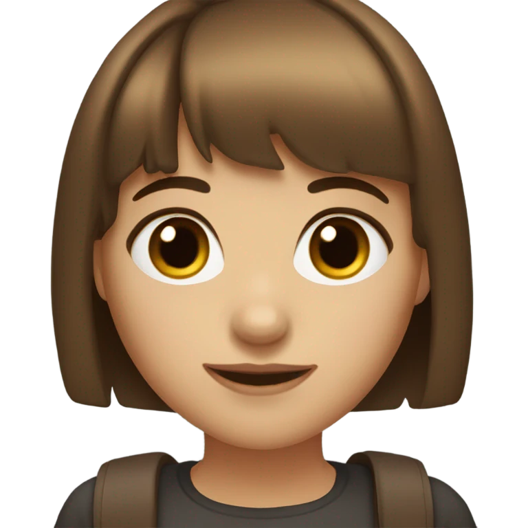 short brown hair with bang, white skin girl with big brown eyes emoji