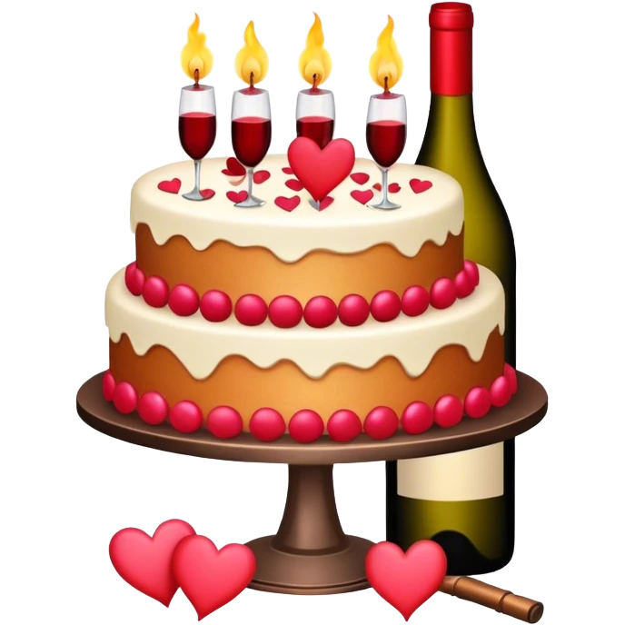 Hearts and wine and birthday cake emoji