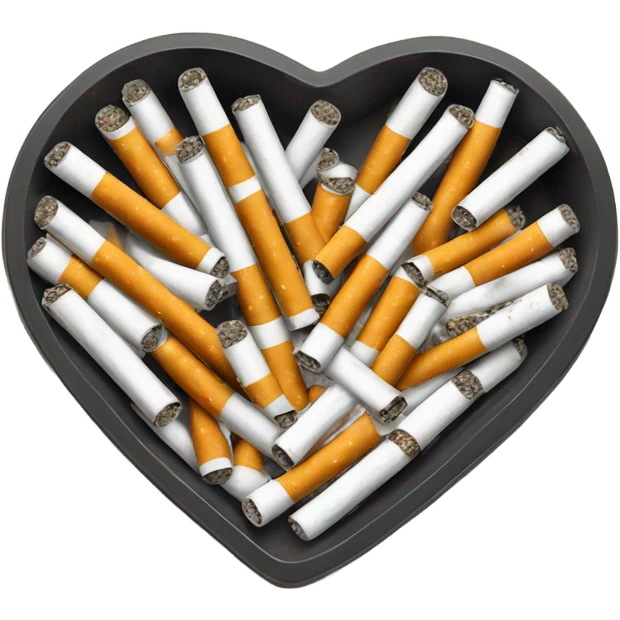 Heart shaped ash tray with cigarettes emoji