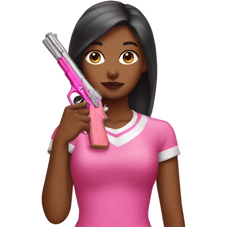 Brown girl hand with pink nails holding a pink gun emoji