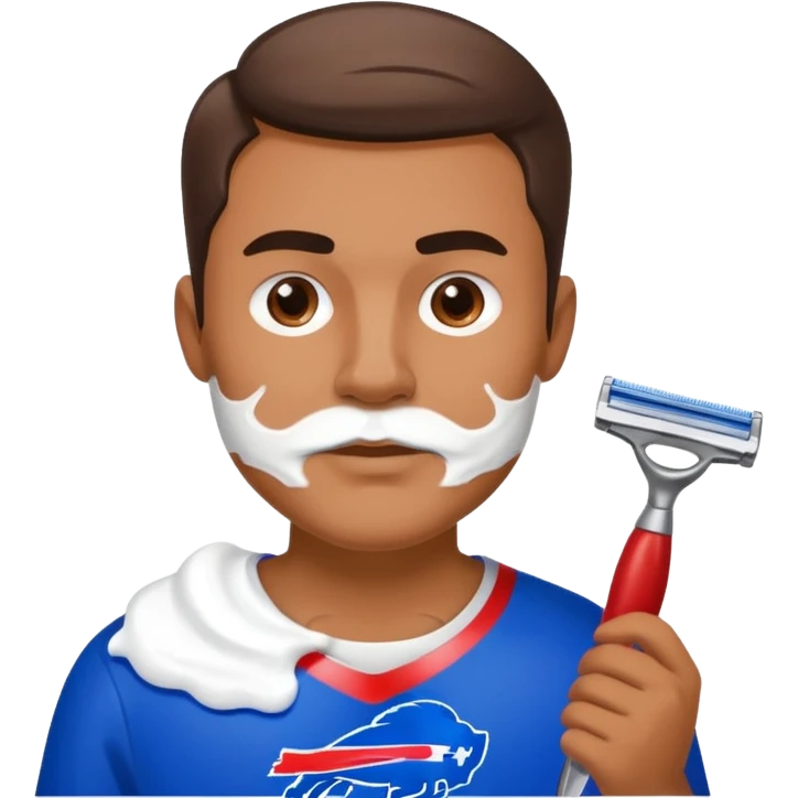 Man shaving face with razor and shaving cream with a buffalo bills shirt on emoji