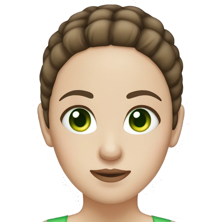 female brunette with green eyes, white skin and a bun, face palming emoji