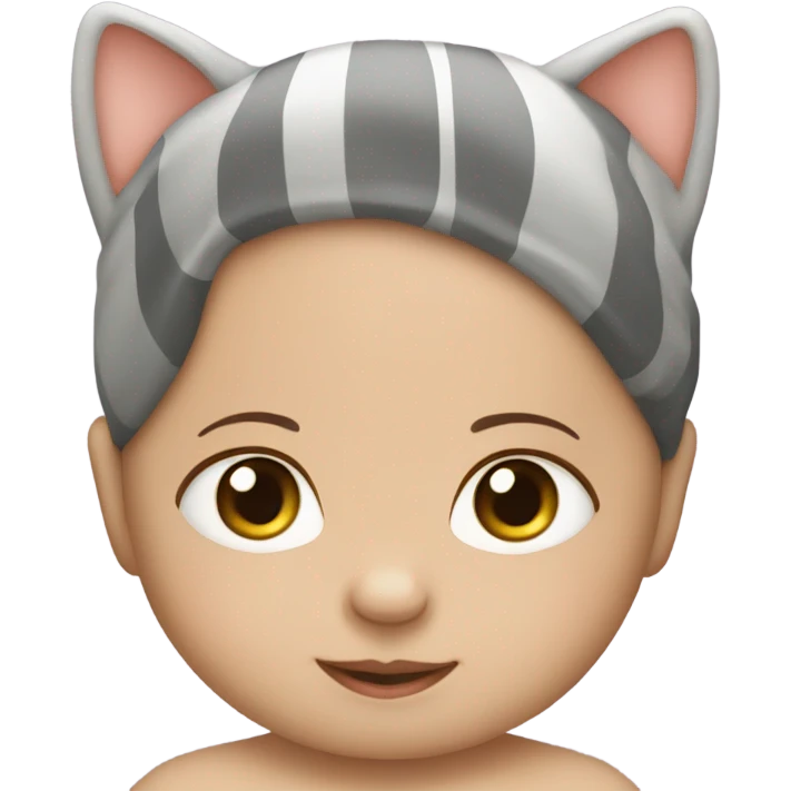 Baby sking with family of four, and grey striper cat emoji