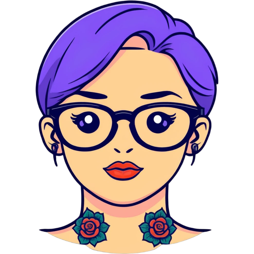 woman face with tattoos wearing glasses emoji