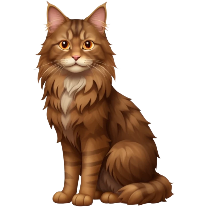 A high-resolution photo-realistic digital illustration of a brown maine coon cat, full body noble maine coon emoji