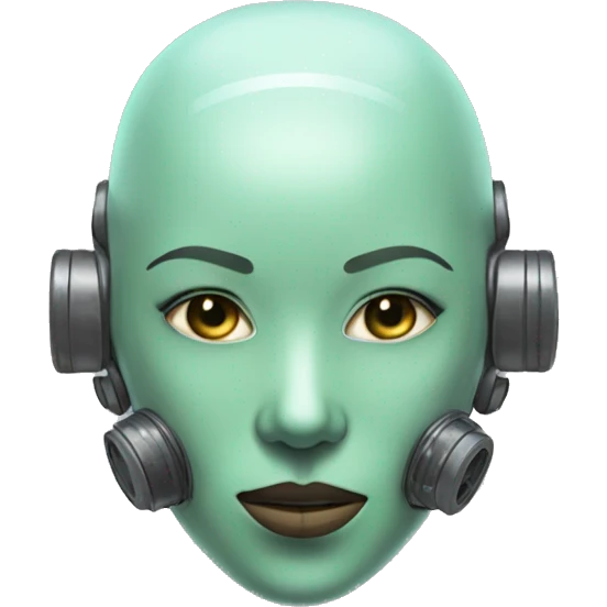 Pastel green short haired female cyborg head with respirator mask emoji