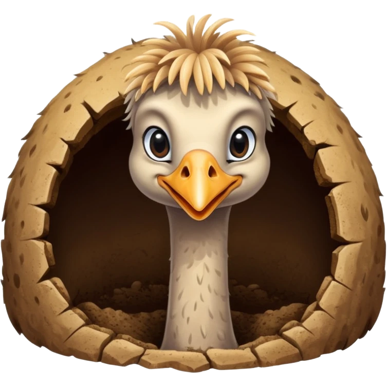 Ostrich with head inside a hole in the ground emoji