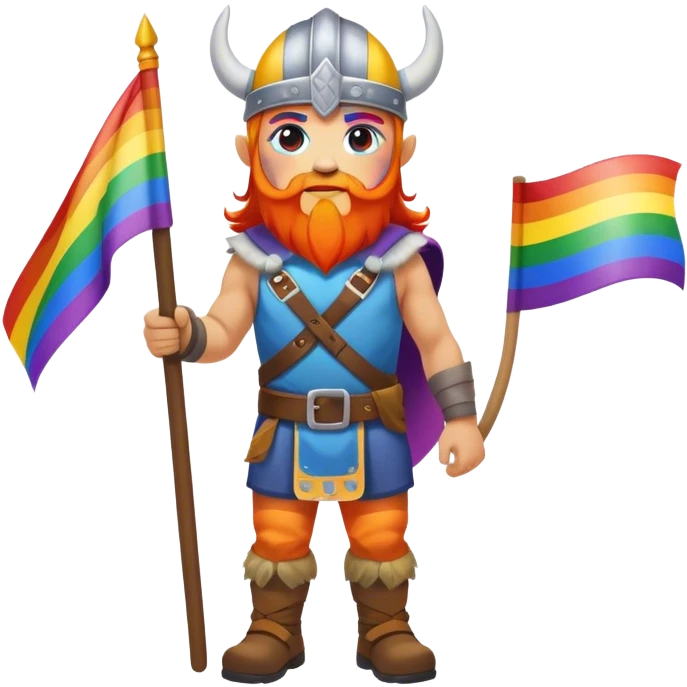 rainbow skin face and body road builder full body as a viking with rainbow flag emoji