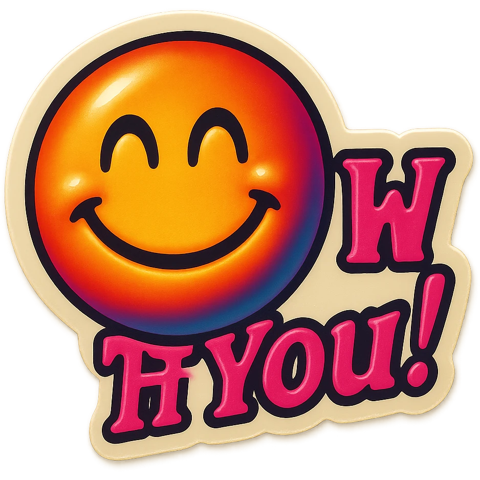excited smile with mouth closed 
add the words W You! in pink emoji