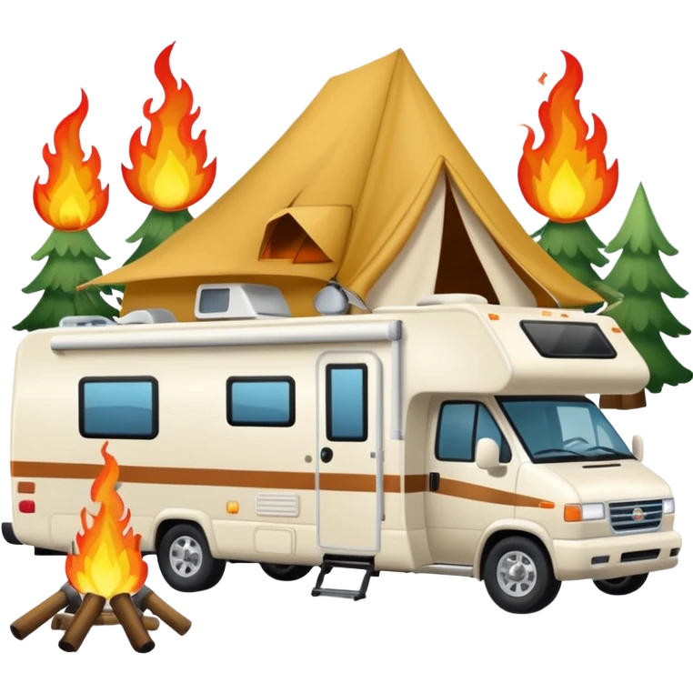 Class A motorhome. Add a fire and a tent in front of the rv.  emoji