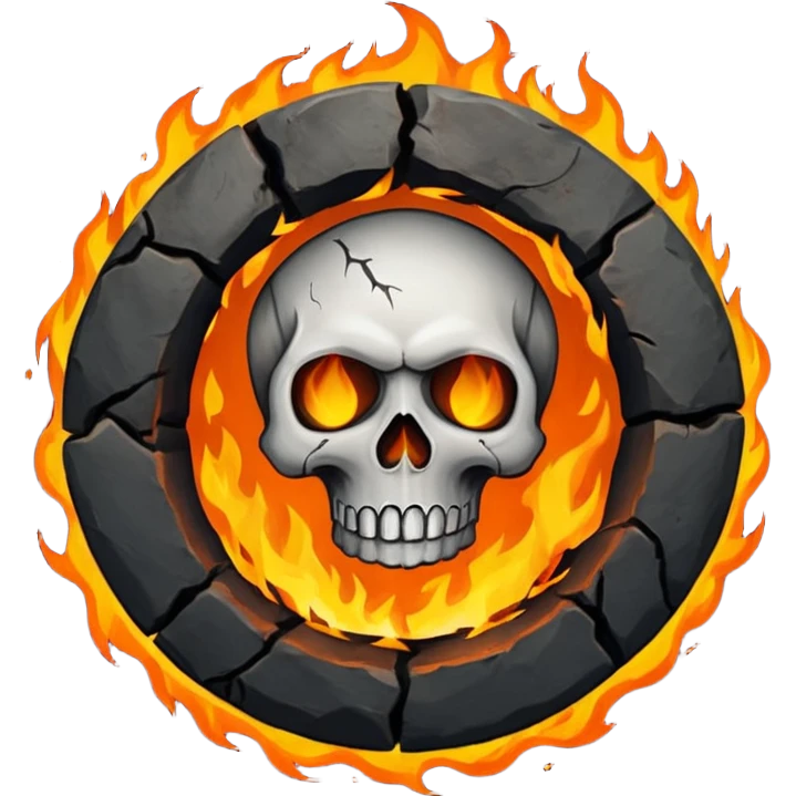A circular hole (looking top down) with fire and skulls inside, in a dark and gritty style like your bleeding skull art emoji