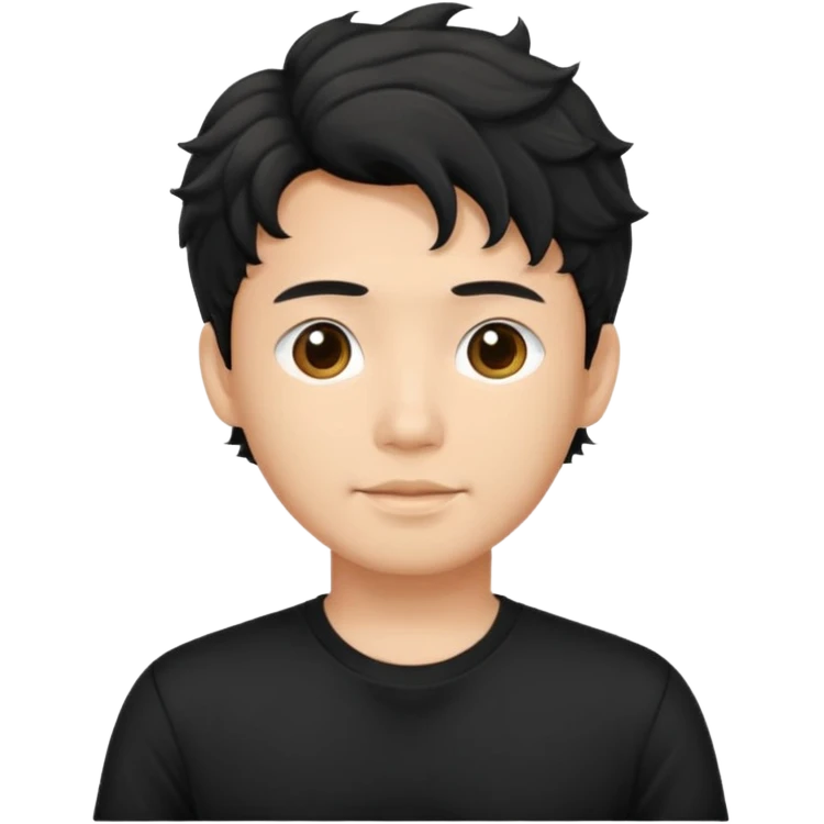 asian young man with wavy hair in black t-shirt emoji