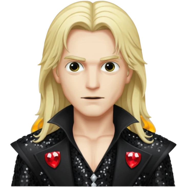 Alucard ,Son of Dracula with long blonde hair, black sequin outfit emoji