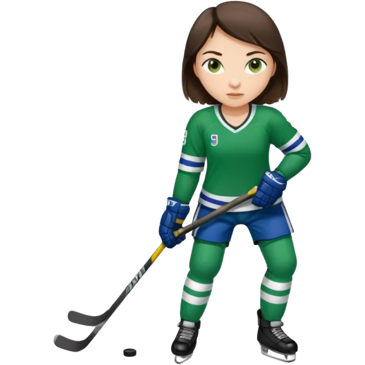 Girl hockey player full body with green jersey brunette emoji