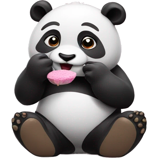 panda eating with pink background emoji