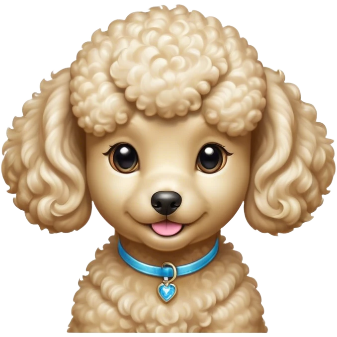 Cinematic Cute Cream Poodle Portrait Emoji, Head tilted playfully and inquisitively, showcasing a bouncy, curly cream Fur with a luminous sheen, round, sparkling warm eyes filled with curiosity, Simplified yet irresistibly adorable features, highly detailed, glowing with a warm, friendly glow, high shine, affectionate and lively, stylized with a touch of whimsy, bright and endearing, soft glowing outline, capturing the essence of a mischievous yet loving companion, so playful it feels like it could bounce out of the screen and into your arms! emoji