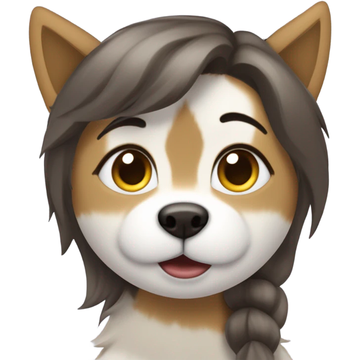 Une fille aux cheveux brun foncé fais un bisous sur la joue  a un Husky doré clair emoji