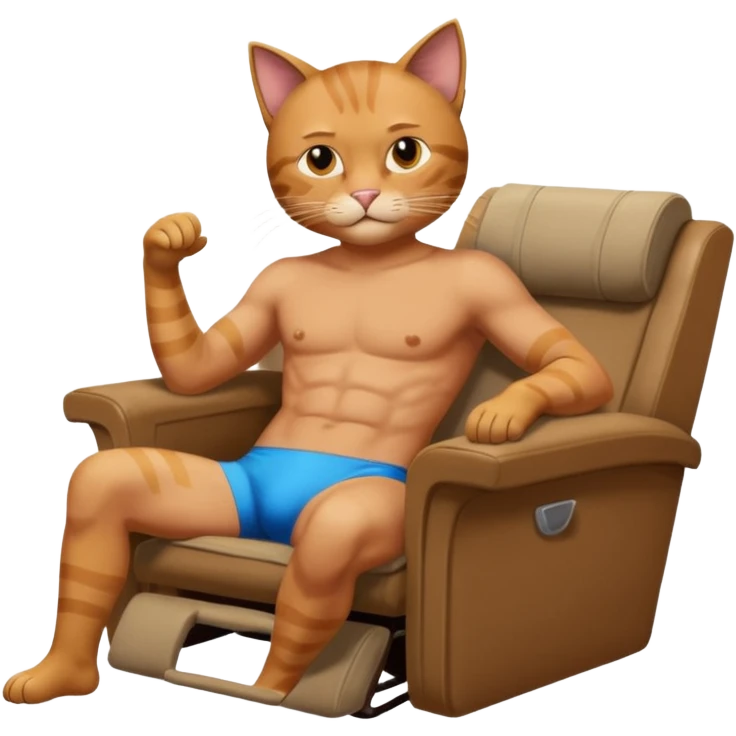 Cat man with a speedo relaxing in a recliner emoji