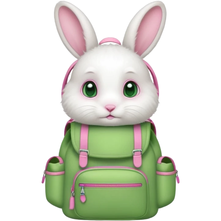 babywhite rabbit wear green backpack emoji