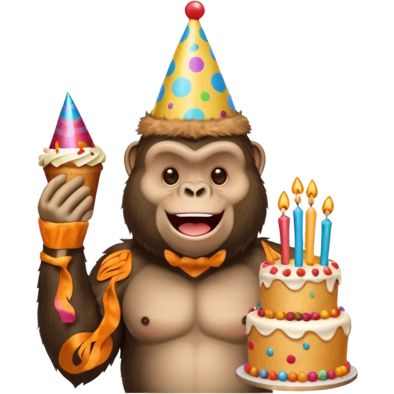 Gorilla with party hat and cake emoji
