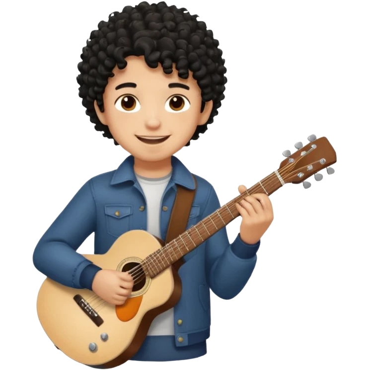A boy with black fade curly hair Smiling and holdijg a guitar  emoji