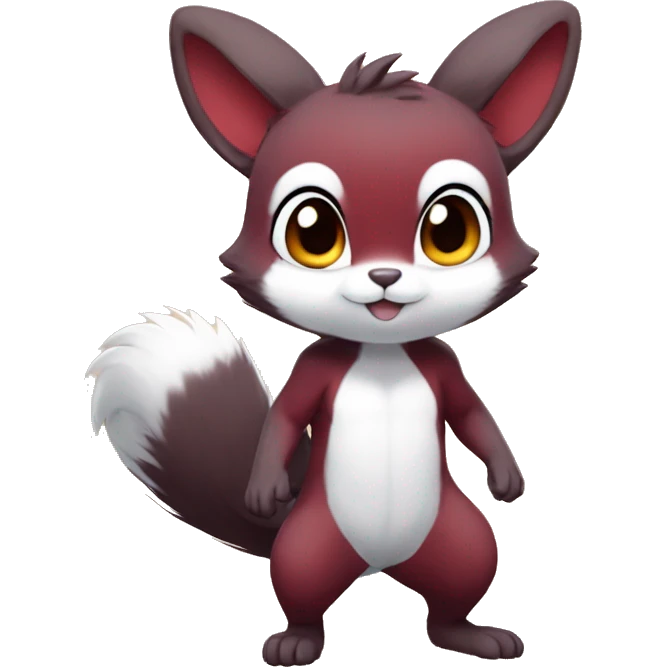 Cute, Chibi, Kemono-style, Anthro, Fur-Sona, Dark-Red, Squirrel-Rabbit-hybrid-Fakémon, full body emoji