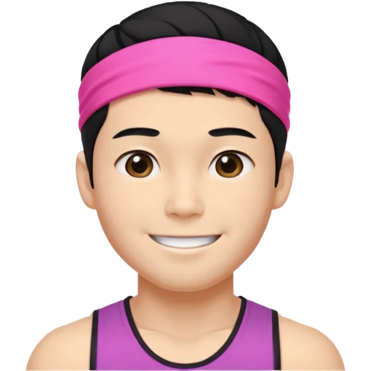 Korean 27-year-old male health coach / Wearing fluorescent colors / White face / Hairband / Smiling expression / Short black hair / Muscular body emoji