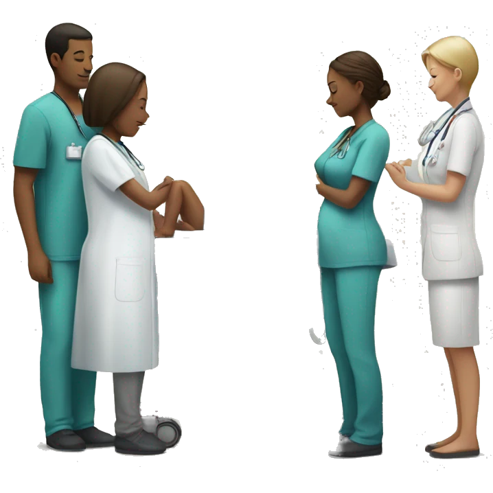 a woman gives birth and doctors stand nearby emoji