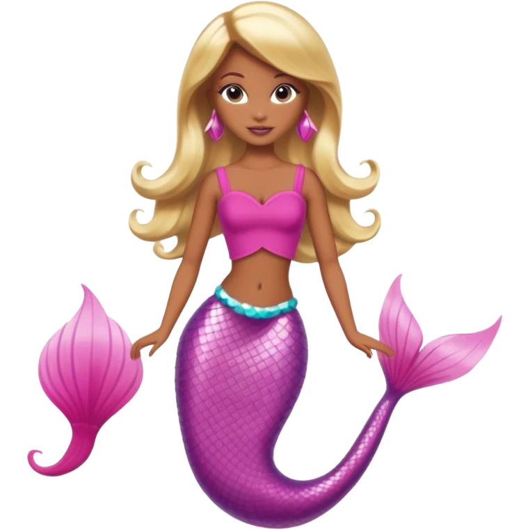 Brown skin blonde hair barbie mermaid with pink tail emoji
