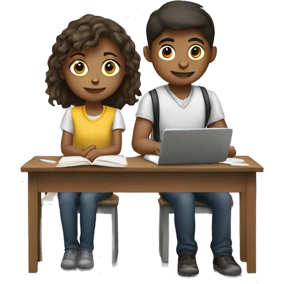 one girl and one boy studying  emoji