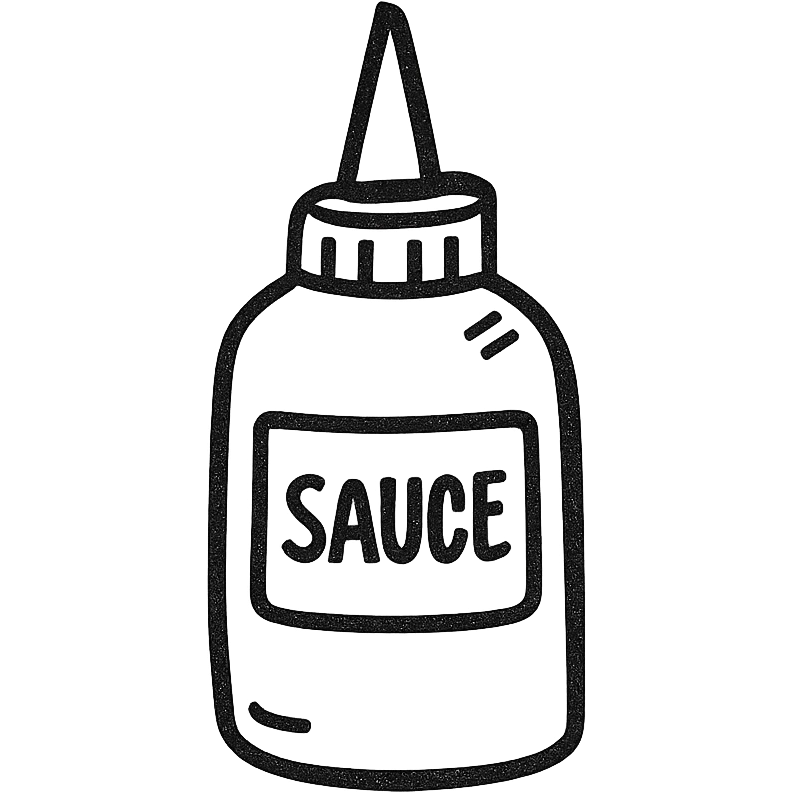 Fast food sauce icon, hand drawn, black outlines, no fill, simple and clean, angled view emoji