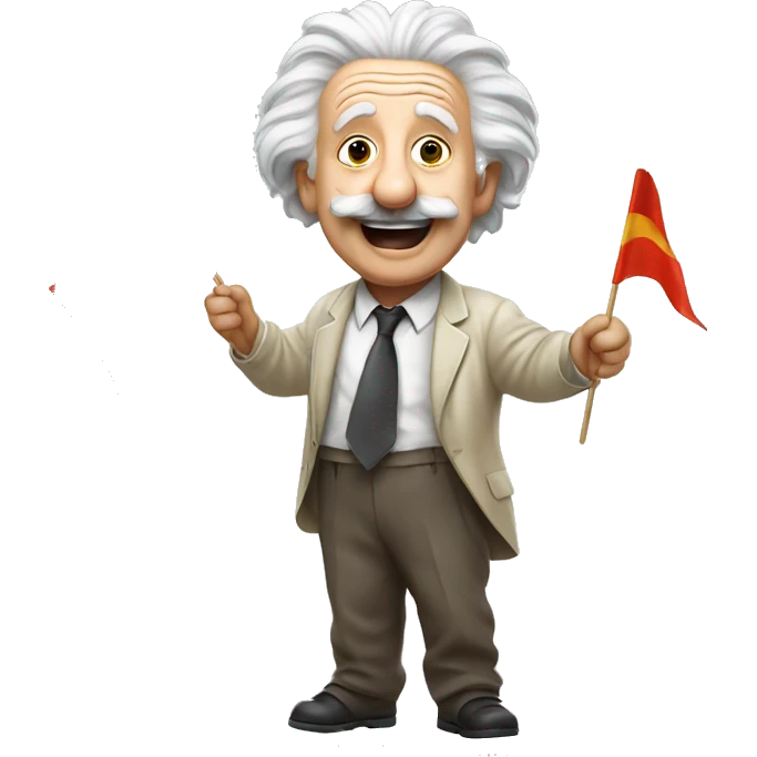 happy albert einstein holding finish flag in one hand emoji