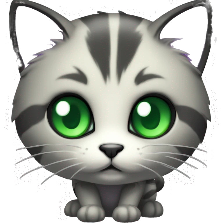 Black Dark-type-Fakémon-Cat Purple eyes, green gem on chest, full body emoji