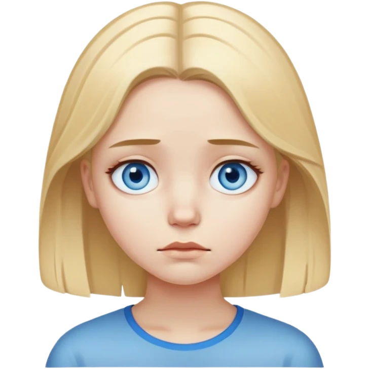 Sad golden-blonde girl with white skin and blue eyes and a middle part hair emoji