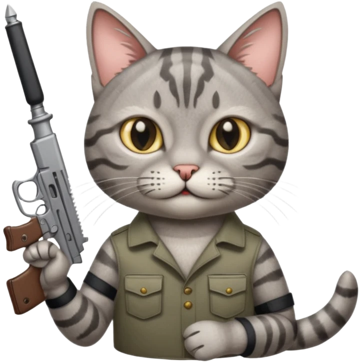 A cat holding a gun and a knife emoji