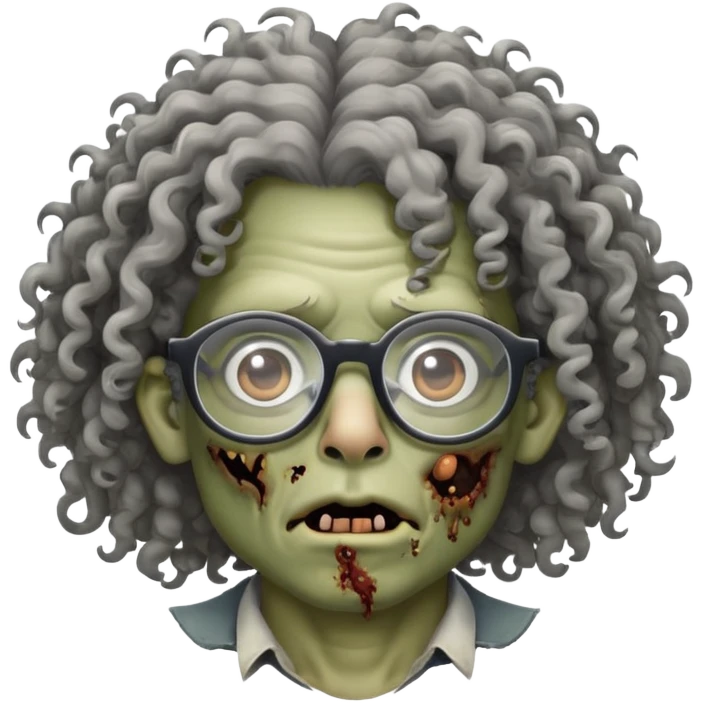 Cabelo cacheado, óculos e duas pintas a cima da boca, uma um pouco mais pro lado mas minimamente (zumbi) emoji