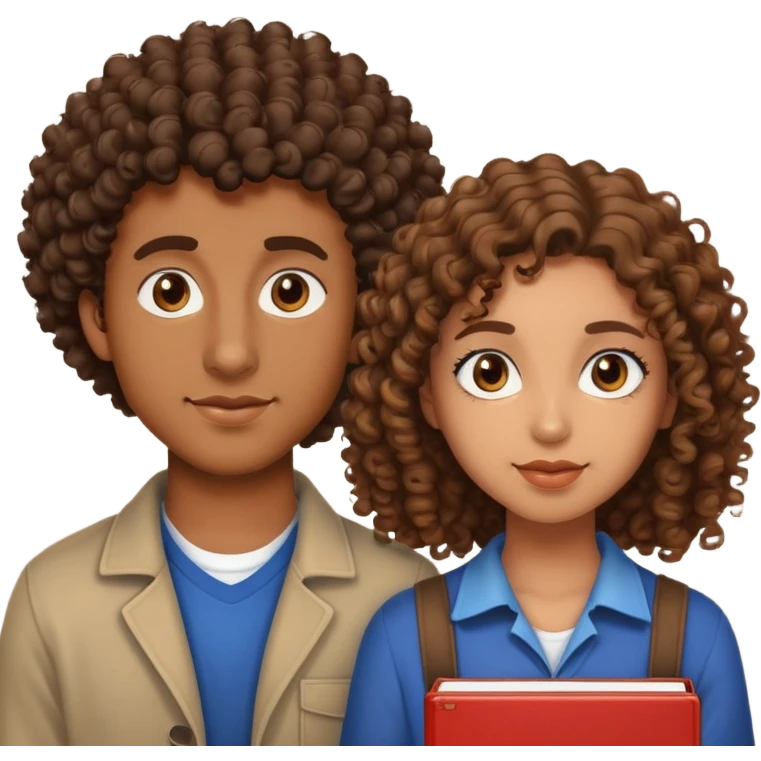 can you give me a emoji of a man 22 years old and woman 30 years old curly hair brown skin and 22 years old woman student with expression set  emoji