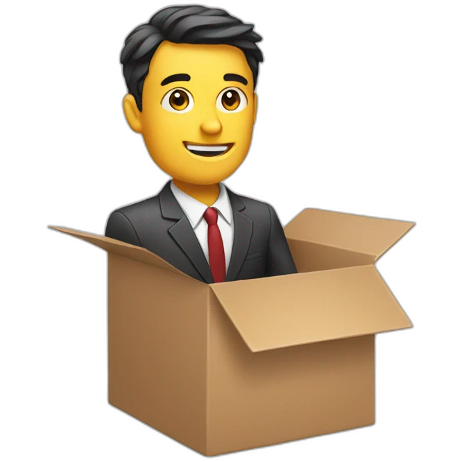 business man sticking out of box emoji