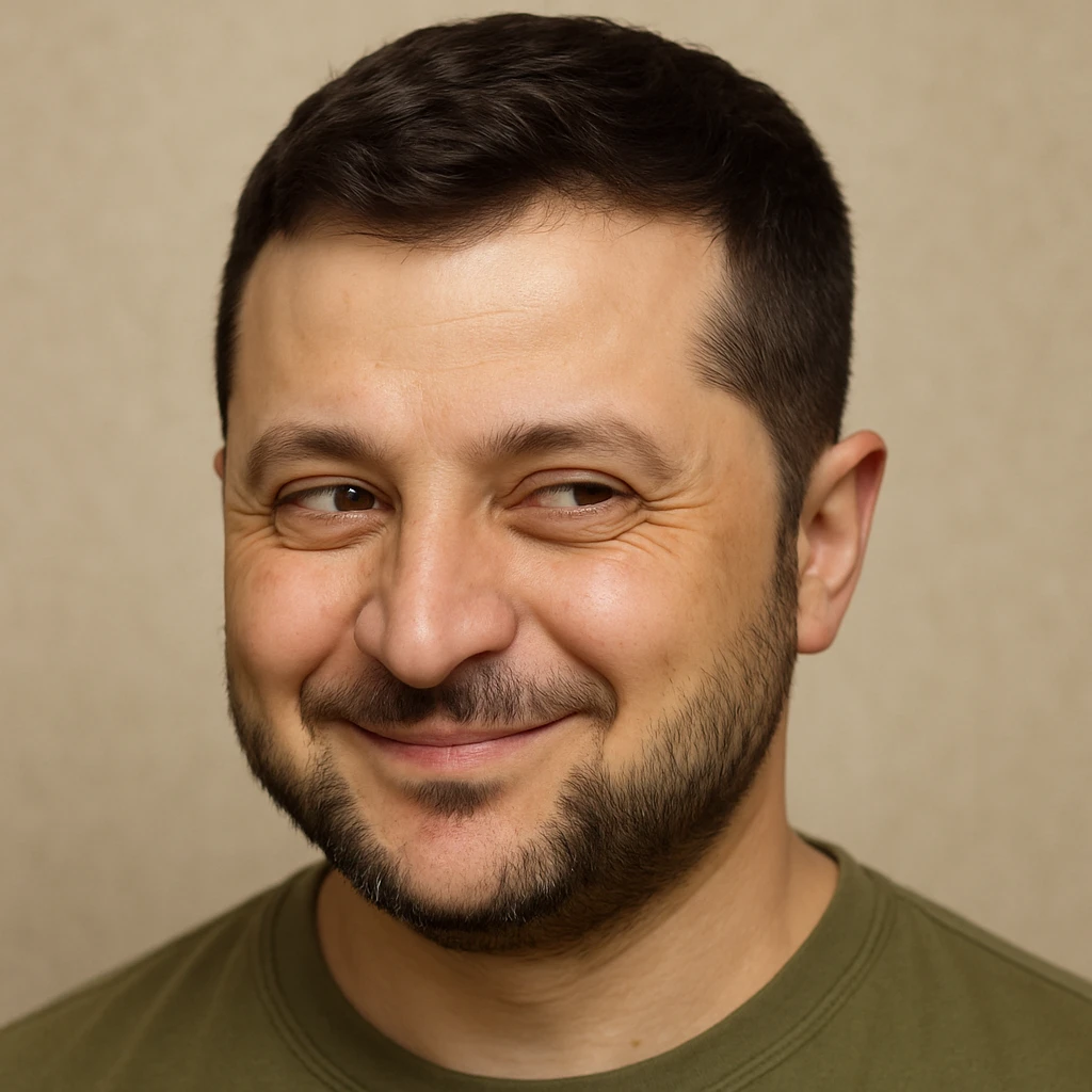 photorealistic emoji style portrait of Zelensky, round face, sly and cunning expression emoji