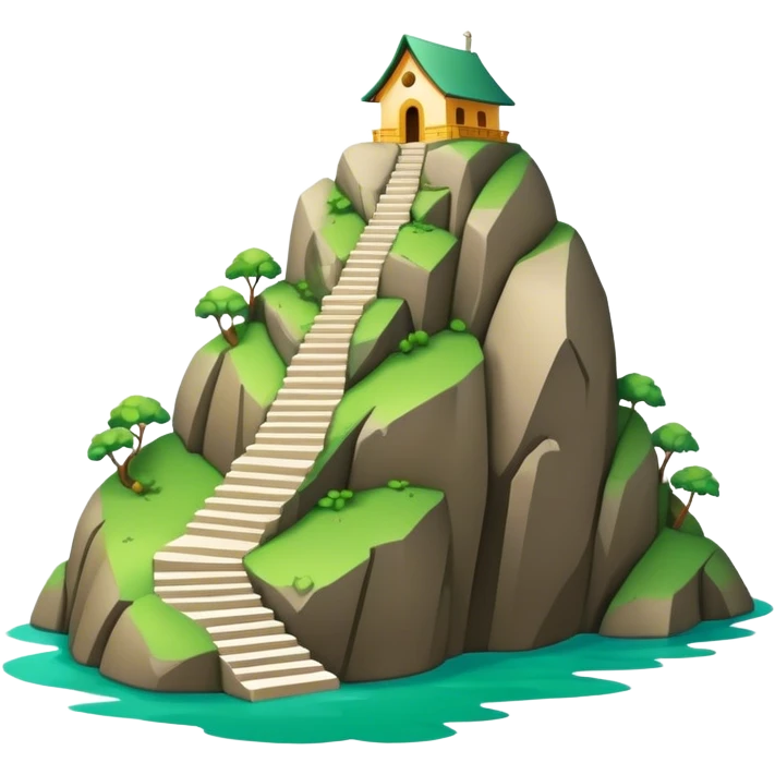 Cinematic Realistic Guatapé Rock Landmark Emoji, depicting the colossal monolithic rock with its zigzagging staircase, offering panoramic views of lush green lakes and scattered islands. emoji