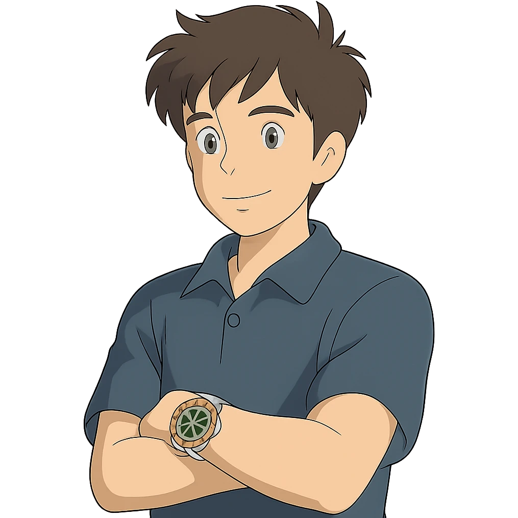 ghibli style guy with Rolex watch emoji