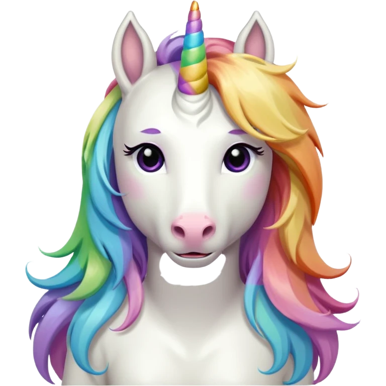 White Unicorn with pastel rainbow wings and large dark emotional eyes emoji