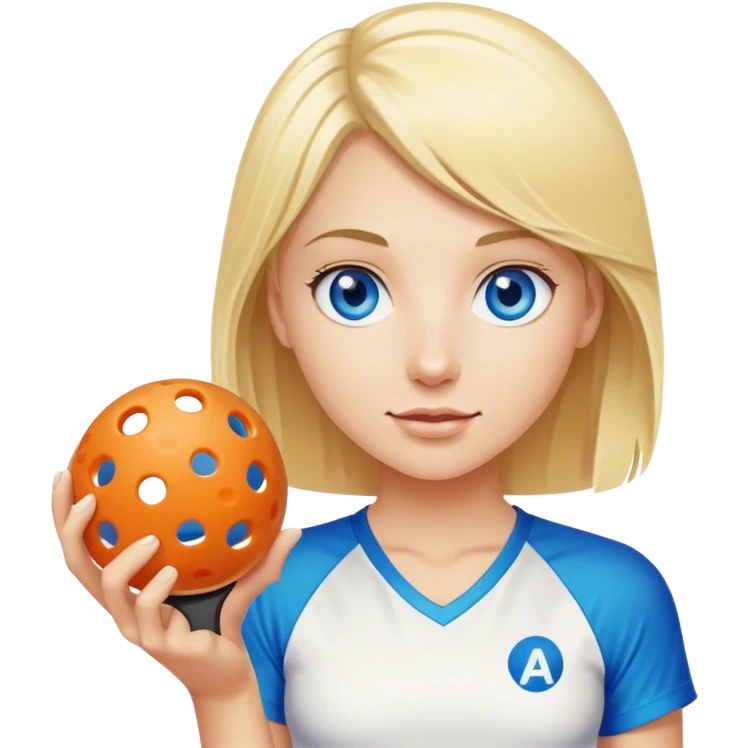 Blond girl with blue eyes holding a pickleball emoji
